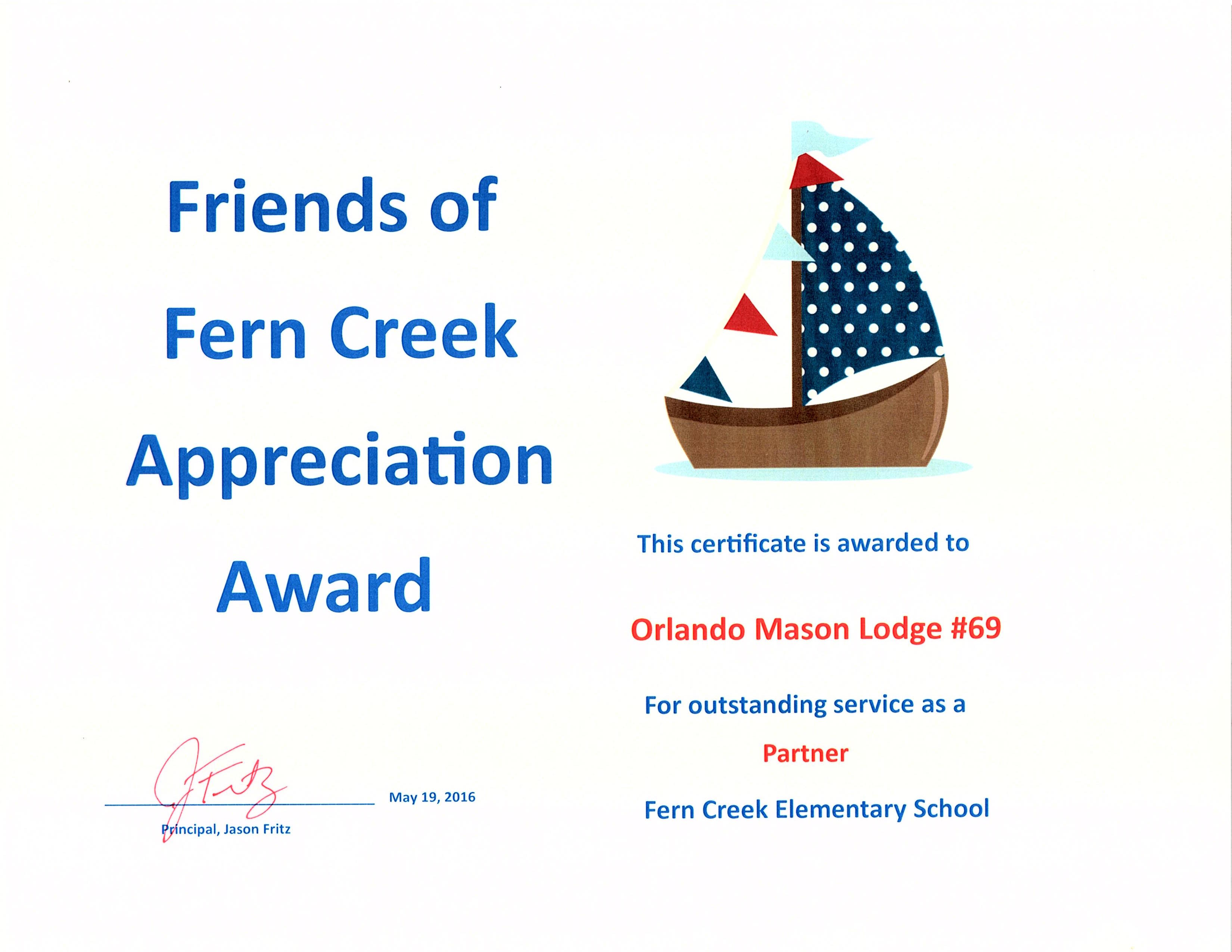 Friends of Fern Creek Appreciation Award