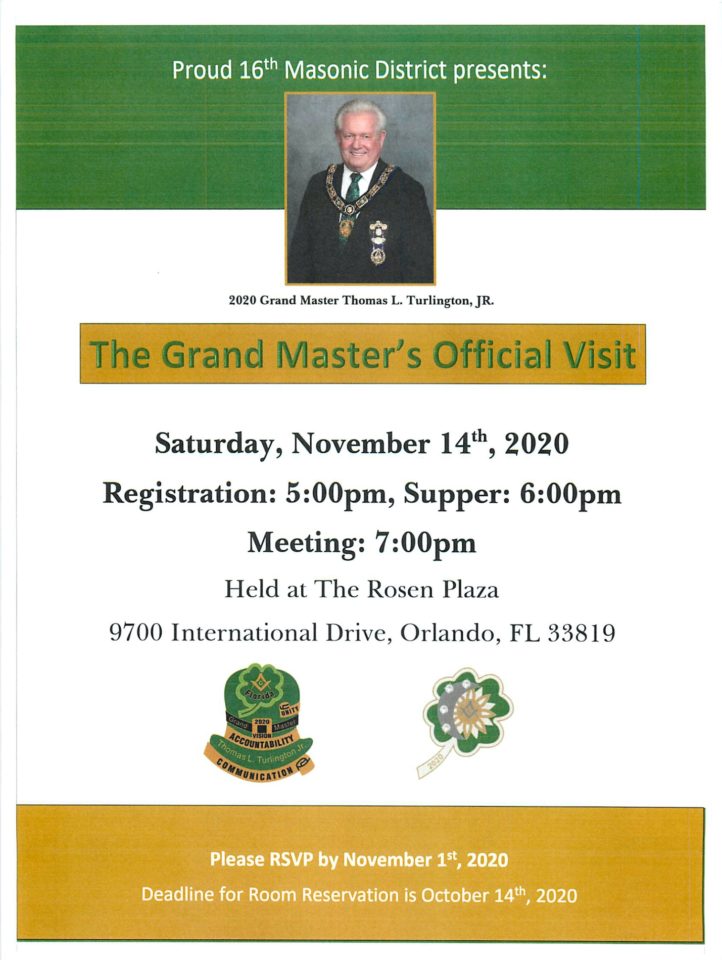 Grand Master’s Visit –November 14, 2020 — Thomas L. Turlington, Jr.